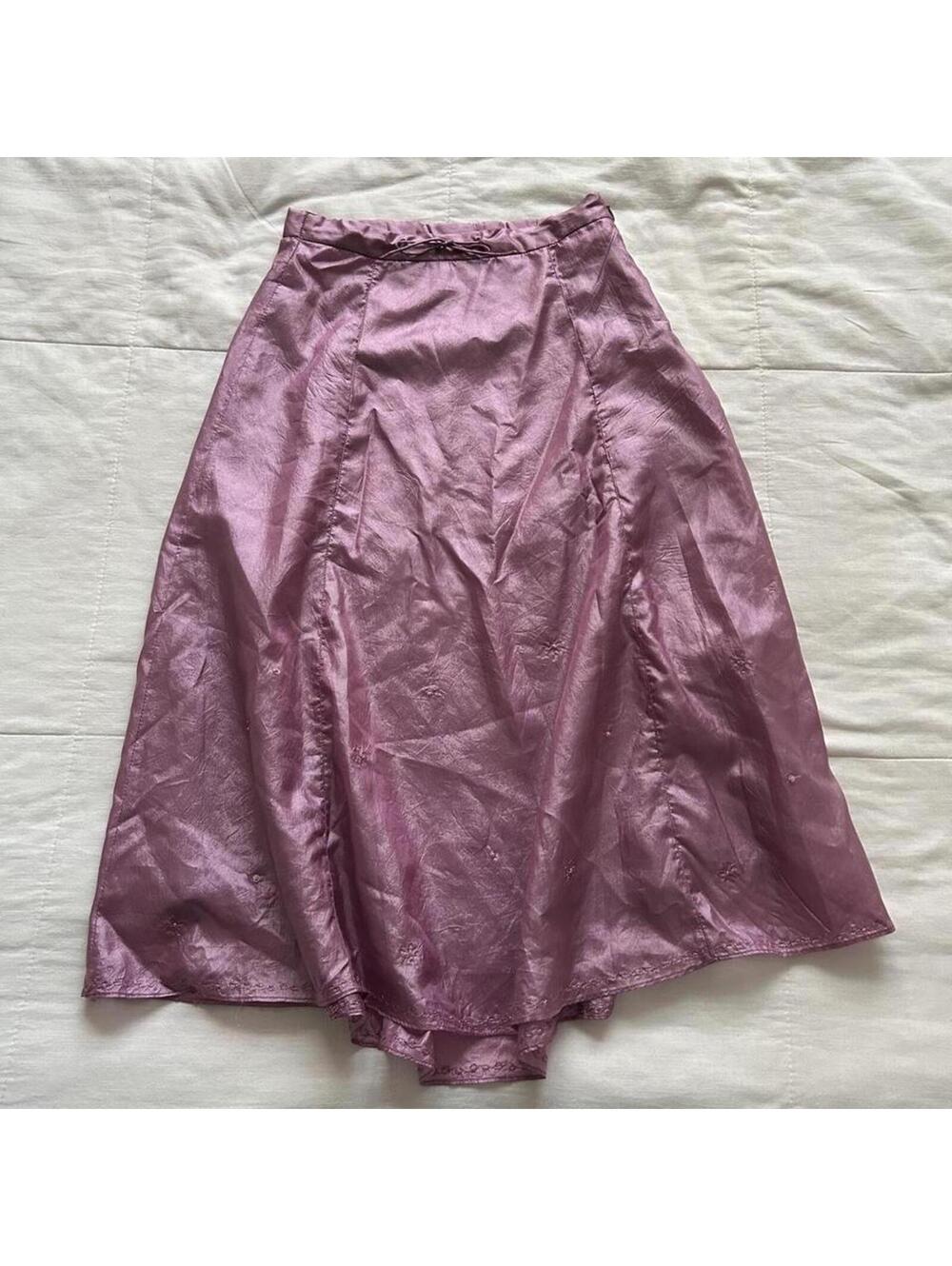 Vintage Gap Pink Satin Floral Embroidered Midi Skirt Summer 2000 Size 6